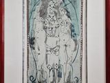 framed picture of a painting of a man and a woman on a horse