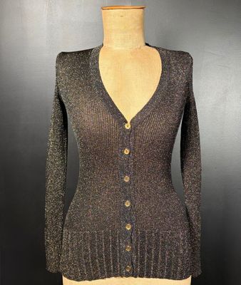 SAINT-LAURENT, Rive Gauche. Cardigan en maille dorée Lurex, …