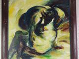 painting of a woman sitting on the ground with her head in her hands