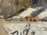 a painting of a boat that is on a table