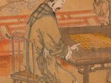chinese painting of two men playing a game of checkers on a table