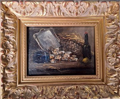 une photo d'un tableau représentant un miroir posé sur une table