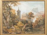une image représentant un tableau d'un château situé dans une région boisée