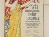 an old poster of a woman in a yellow dress holding a red umbrella