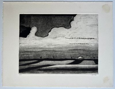 drawing of a black and white picture of a person walking on a beach