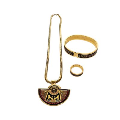 an image of a necklace, bracelet, and ring are shown on a white background
