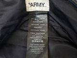 a close up of a black jacket with a label on it