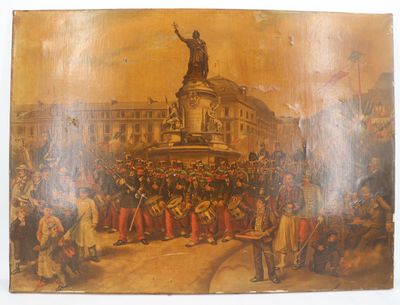 Chromo, défilé militaire, signé A. Bligny (82*60cm)