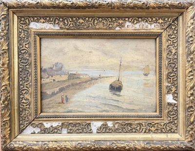 l'image d'une peinture représentant un bateau sur un plan d'eau