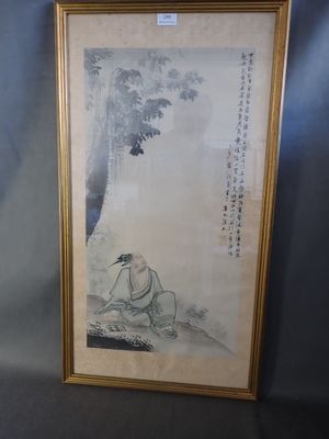 peinture à l'encre de Chine représentant un homme assis sous un arbre