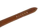 a brown leather watch strap with white stitching on a white background