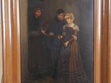 painting of a man and a woman standing next to each other in a wooden frame