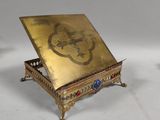 pair of antique brass plated music boxes with music stand