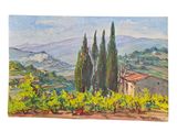 une image d'un tableau représentant un paysage avec des arbres et une maison