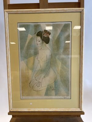 painting of a woman with a flower in her hair in a wooden frame