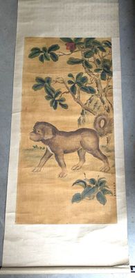 a picture of a painting of a monkey and a bird on a tree