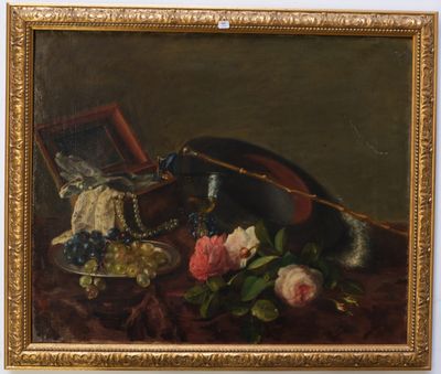tableau représentant une nature morte avec un violon et des fleurs posés sur une table