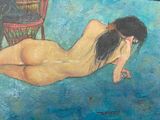 a painting of a nude woman laying on a bed