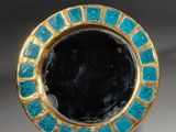 paire de bougeoirs en turquoise et plaqués or