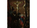 un tableau représentant un homme sur la croix, entouré de personnes