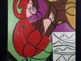 un tableau représentant une femme portant un homme à cheval