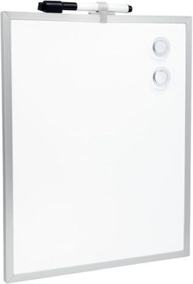 a close up of a white board with a pen on it