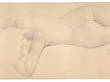 a drawing of a nude woman laying down on her stomach