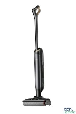 a black and silver vacuum cleaner on a white background