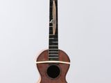 a wooden ukule with a black face on top of it