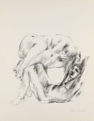 un dessin représentant une femme nue assise sur le ventre