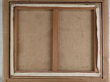 a painting of a window with a burlocked frame hanging on the wall