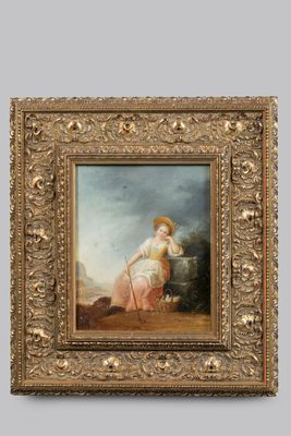 une image représentant un tableau où l'on voit une femme assise sur un rebord