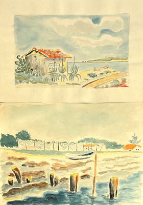 Ecole moderne régionale. Vues du Bassin d'Arcachon, filets d…