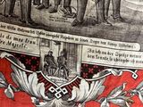 an old picture of a group of men standing in front of a banner