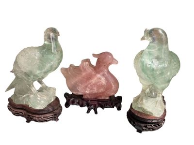 CHINE, 2nde moitié du XXe Petits sujets en quartz rose et fl… - Photo 1