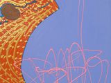 a picture of a painting of a cat on a blue background