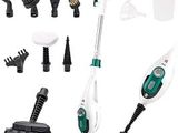 a green and white steam mop that is on display
