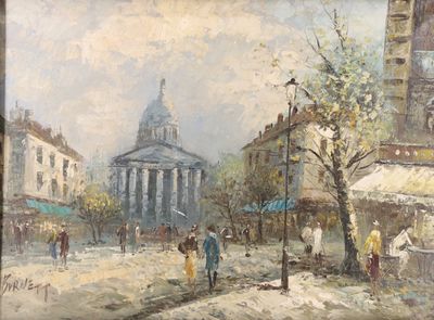 BURNETT (Xxe siècle), Rue animée près du Panthéon à Paris, h…