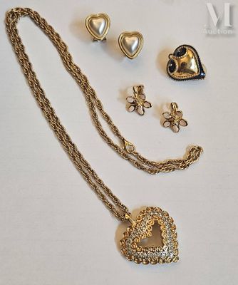 gold plated necklace and earring set with a heart shaped pendant