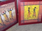 painting of a couple of people standing next to each other on a wooden floor
