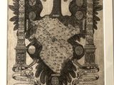 un vieux dessin en noir et blanc représentant un blason orné de deux oiseaux