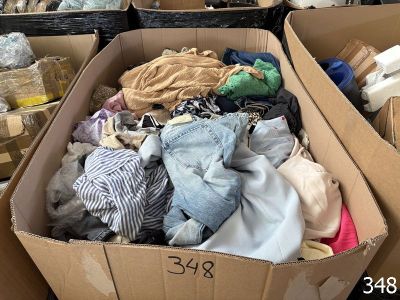 une boîte en carton remplie de vêtements et d'autres objets