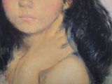 painting of a young girl with long black hair and blue eyes