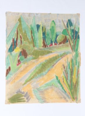 Ecole allemande du XXe Paysage Pastel gras sur papier