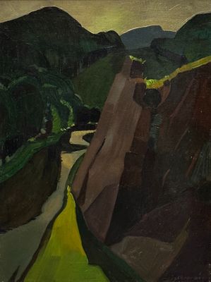 an image of a painting of a river running through a valley