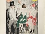 une peinture représentant un groupe de personnes assises à une table
