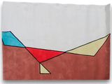 peinture abstraite représentant un triangle rouge, bleu et jaune sur fond blanc
