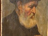 painting of an old man with a white beard and a black hat