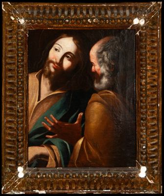 a painting of a man with a beard and a man in a green robe