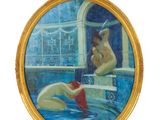 une photo d'un tableau représentant une femme dans une piscine